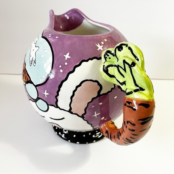 Joanne Delomba for Lostus Bunny Rabbit Pitcher Carrot Handle Whimsical Easter - Picture 2 of 10